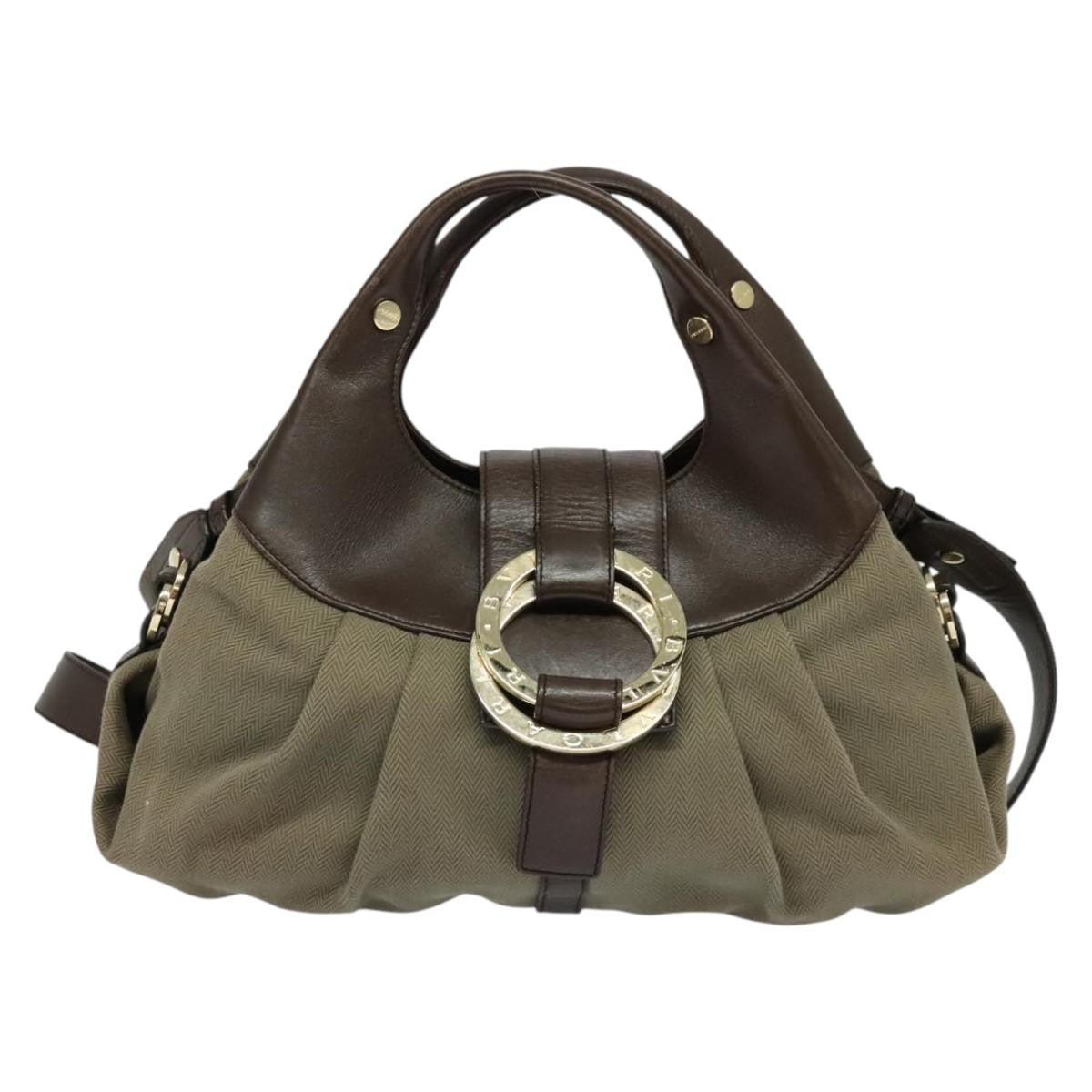 Bvlgari Chandra Hobo Canvas and Leather, BROWN, LEATHER, Handbag