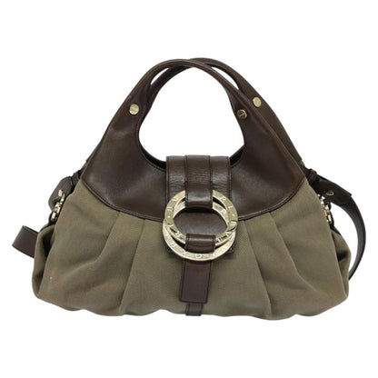 Bvlgari Chandra Hobo Canvas and Leather, BROWN, LEATHER, Handbag