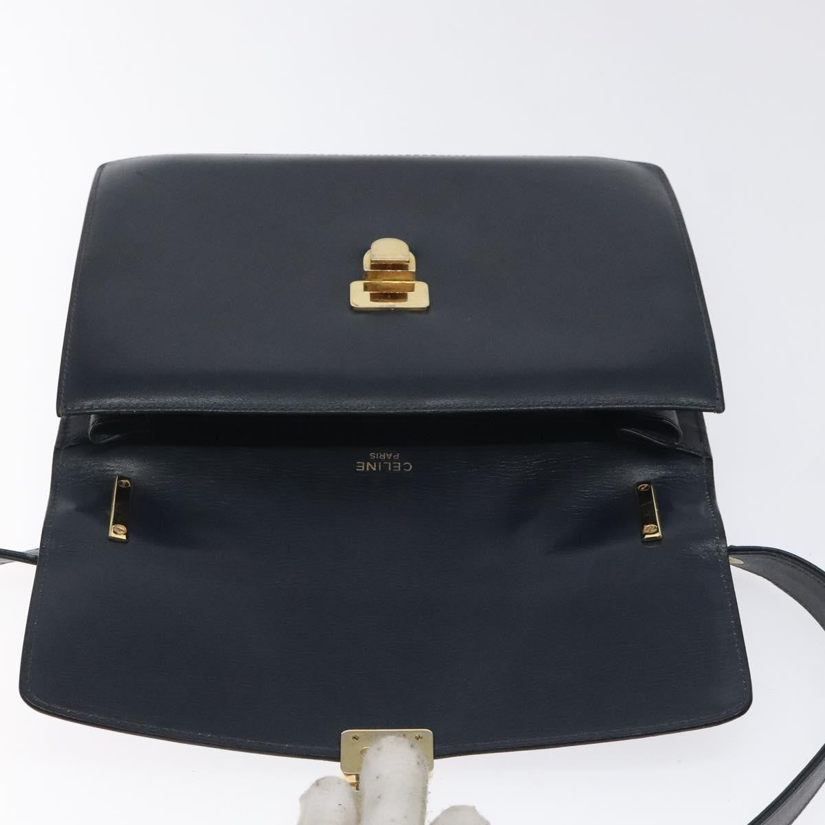 Celine Flap Shoulder Bag Leather, NAVY, LEATHER, Shoulder bag