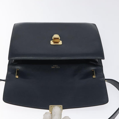 Celine Flap Shoulder Bag Leather, NAVY, LEATHER, Shoulder bag