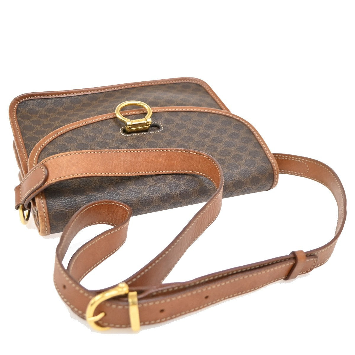 Celine Vintage Macadam Shoulder Bag Canvas and Leather, BROWN, CANVAS, Shoulder bag
