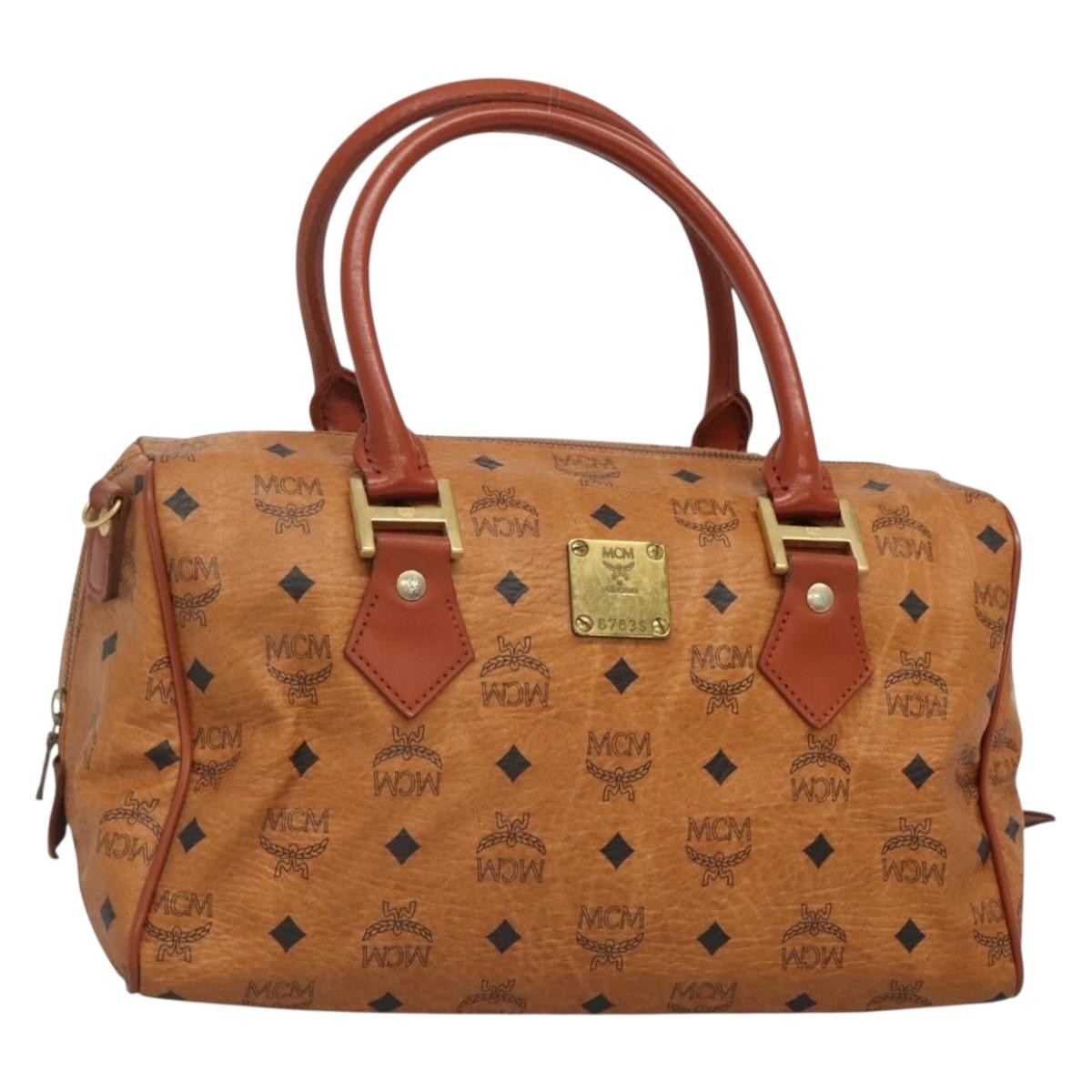 MCM Visetos Handbag Canvas and Leather, BROWN, PVC, Handbag