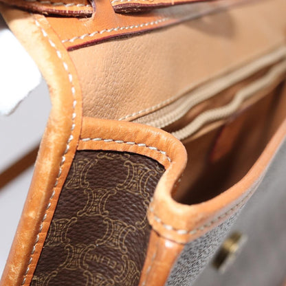 Celine Vintage Macadam Circle Logo Shoulder Bag Canvas and Leather, BROWN, CANVAS, Shoulder bag