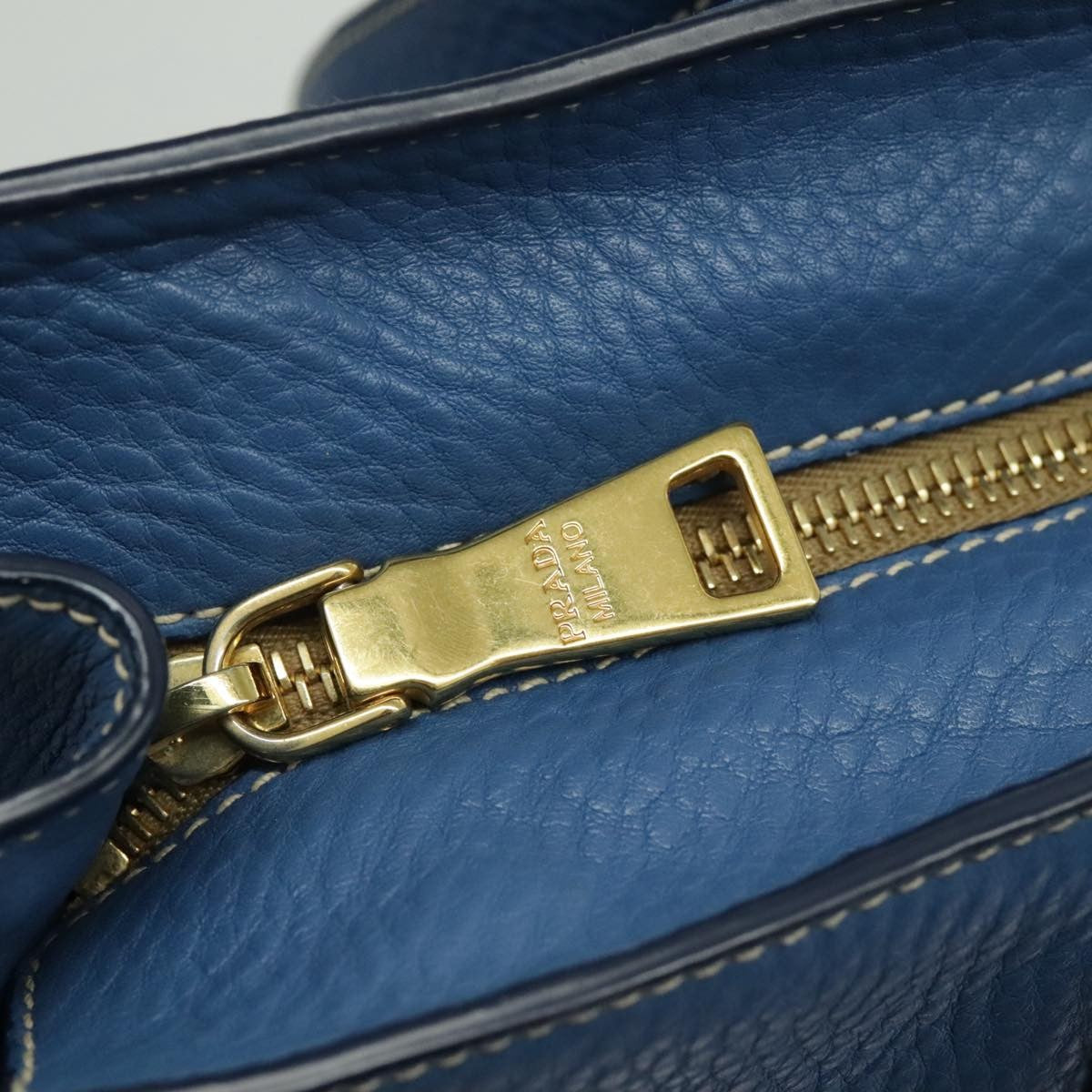 Prada Front Pocket Tote Vitello Daino, BLUE, LEATHER, Tote bag