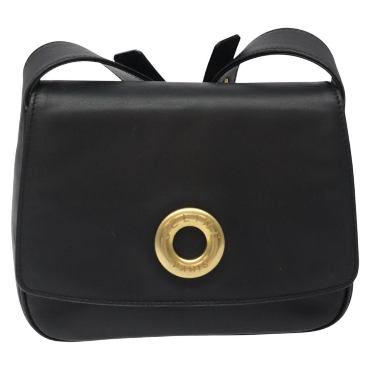 Celine Vintage Circle Logo Crossbody Bag Leather, BLACK, LEATHER, Shoulder bag