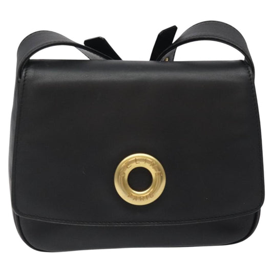 Celine Vintage Circle Logo Crossbody Bag Leather, BLACK, LEATHER, Shoulder bag