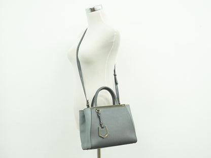 Fendi 2Jours Bag Leather, GRAY, LEATHER, Handbag