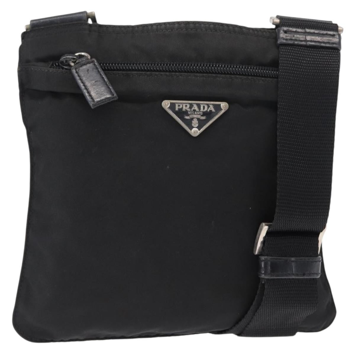 Prada Front Pocket Messenger Bag Tessuto, BLACK, NYLON, Shoulder bag