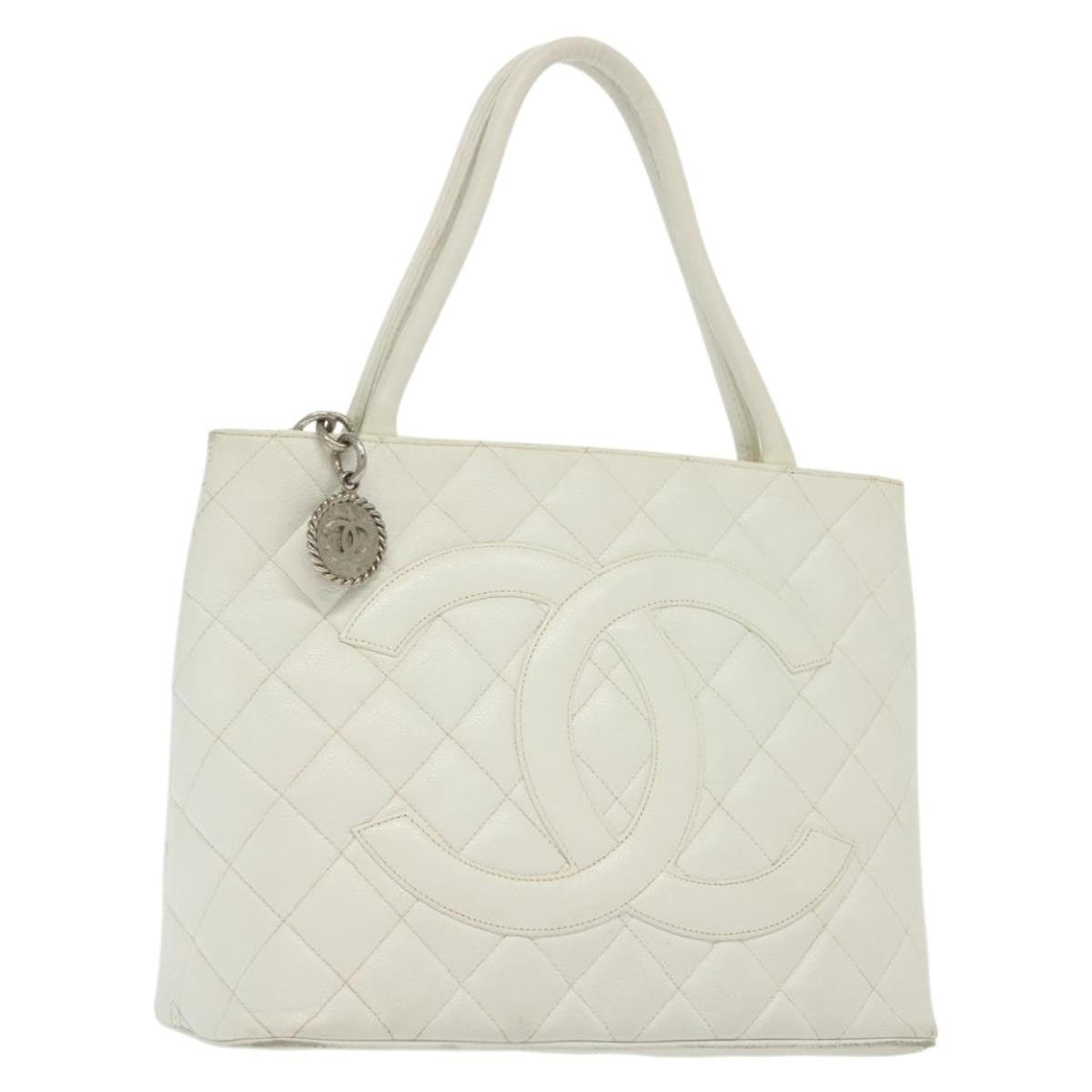 Chanel Medallion Tote Quilted Caviar, WHITE, LEATHER, Tote bag