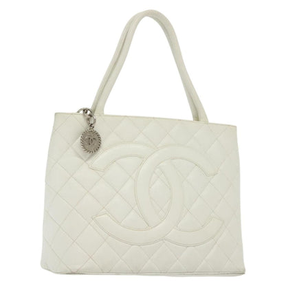 Chanel Medallion Tote Quilted Caviar, WHITE, LEATHER, Tote bag