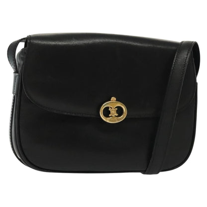 Celine Vintage Triomphe Shoulder Bag Leather, BLACK, LEATHER, Shoulder bag