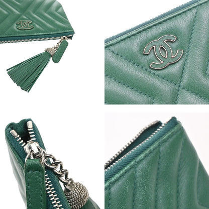 Chanel Card Case Leather, GREEN, LEATHER, Clutche & pouche