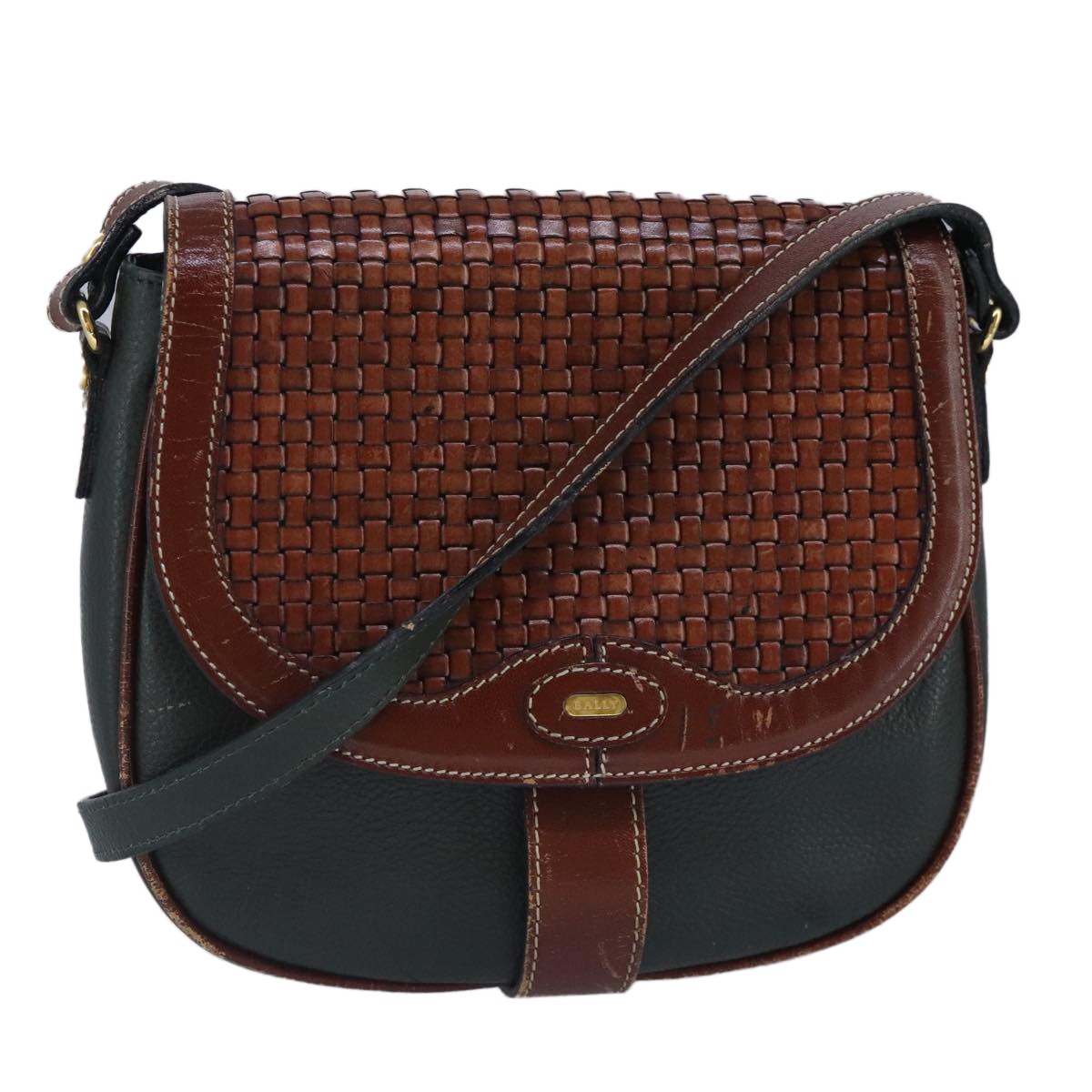 Bally Vintage Shoulder Bag Leather, Green, Leather, Shoulder Bag