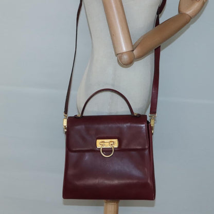 Salvatore Ferragamo Gancini handbag Leather, BURGUNDY, LEATHER, Handbag