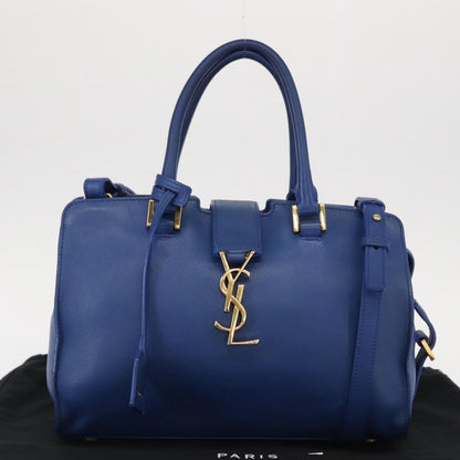 Saint Laurent Monogram Cabas Leather, BLUE, LEATHER, Handbag