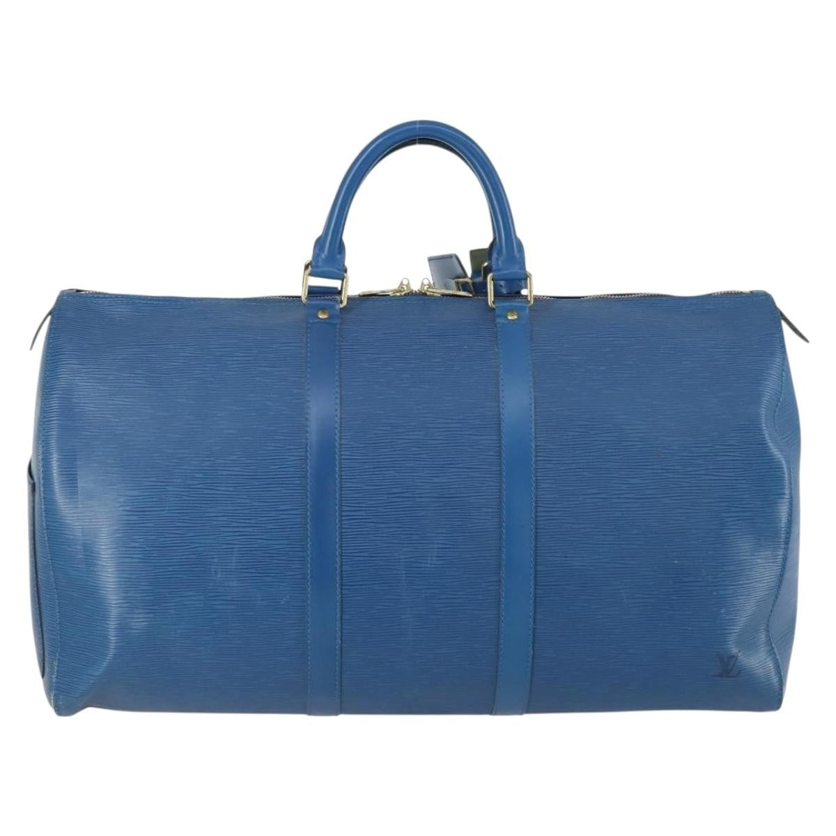 Louis Vuitton Keepall Bag Epi Leather, BLUE, LEATHER, Travel bag