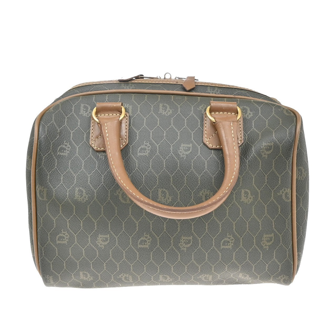 Christian Dior Vintage Honeycomb Handbag Canvas Leather, BROWN, CANVAS, Handbag