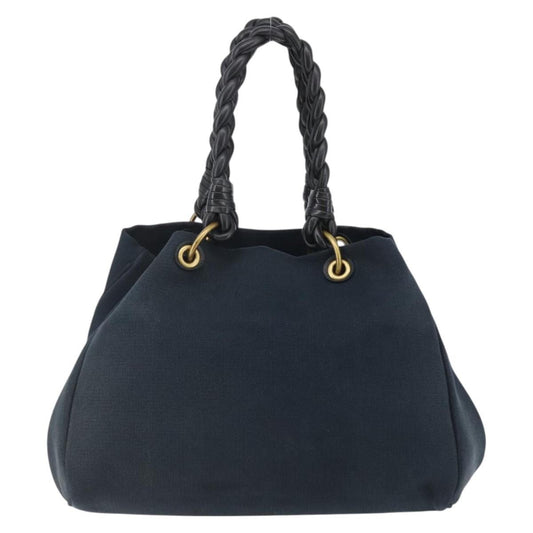 Bottega Veneta Braided Handle Open Tote Bag Canvas with Leather, BLUE, CANVAS, Tote bag