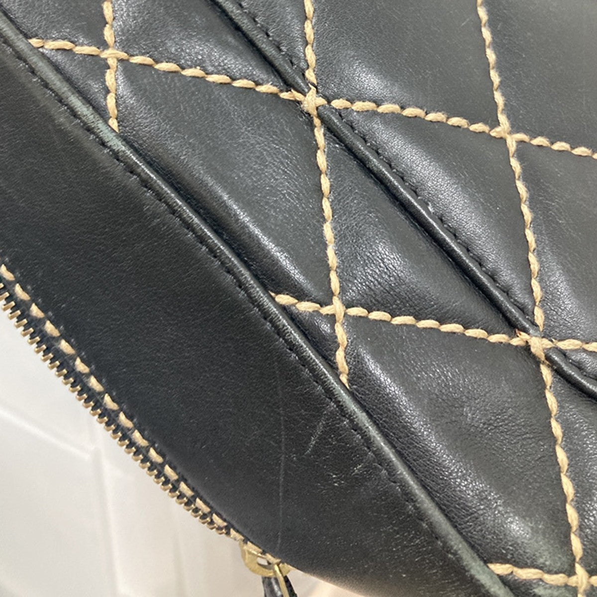 Chanel Surpique Boston Bag Quilted Leather, BLACK, LEATHER, Handbag