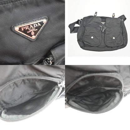 Prada Zip Buckle Messenger Bag Tessuto, BLACK, NYLON, Crossbody bag