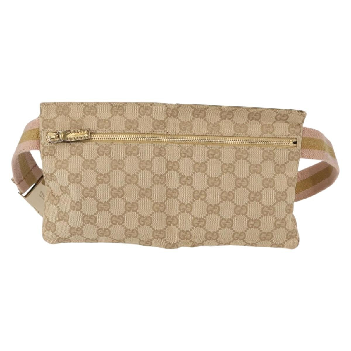 Gucci Vintage Double Belt Bag GG Canvas with Leather, BEIGE, CANVAS, Shoulder bag