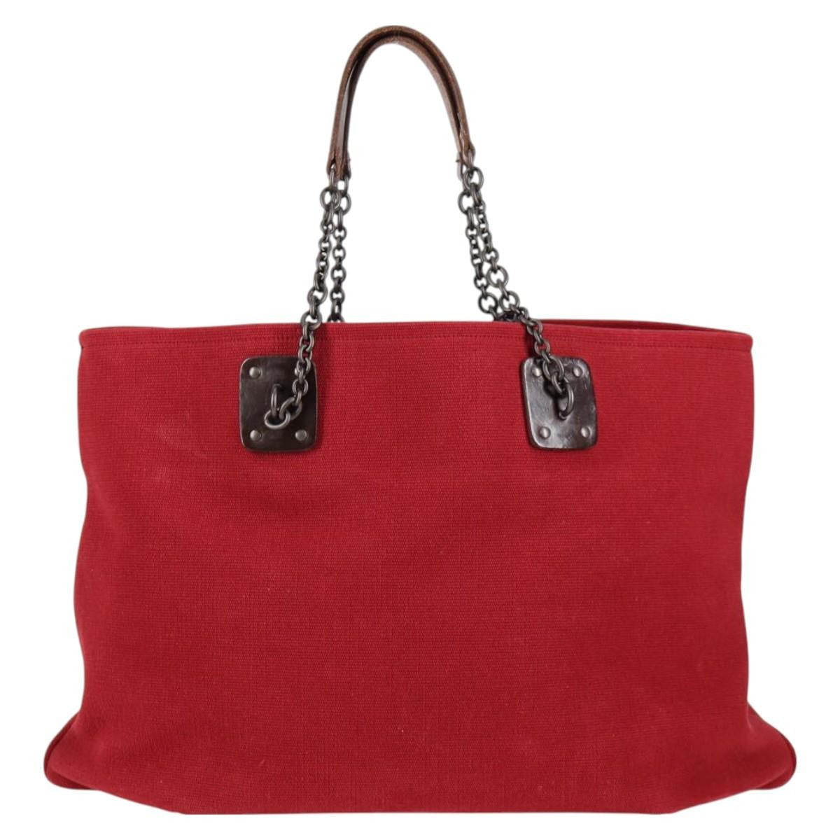 Bottega Veneta Double Chain Tote Canvas, RED, CANVAS, Tote bag