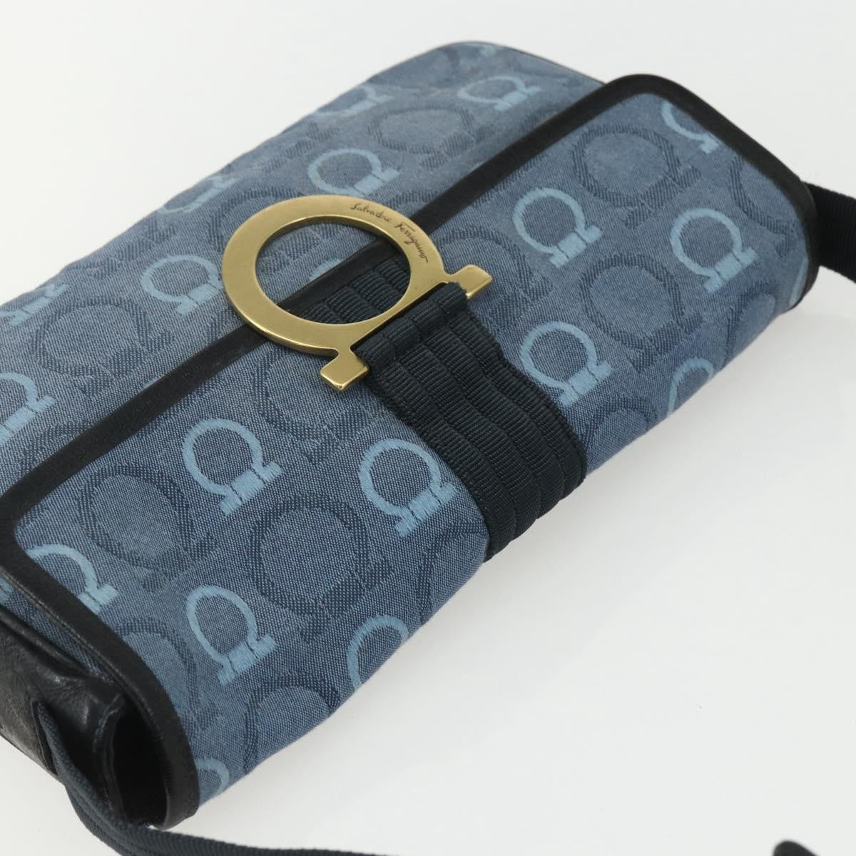 Salvatore Ferragamo Gancini Shoulder Bag Canvas, BLUE, CANVAS, Shoulder bag