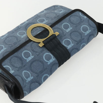 Salvatore Ferragamo Gancini Shoulder Bag Canvas, BLUE, CANVAS, Shoulder bag