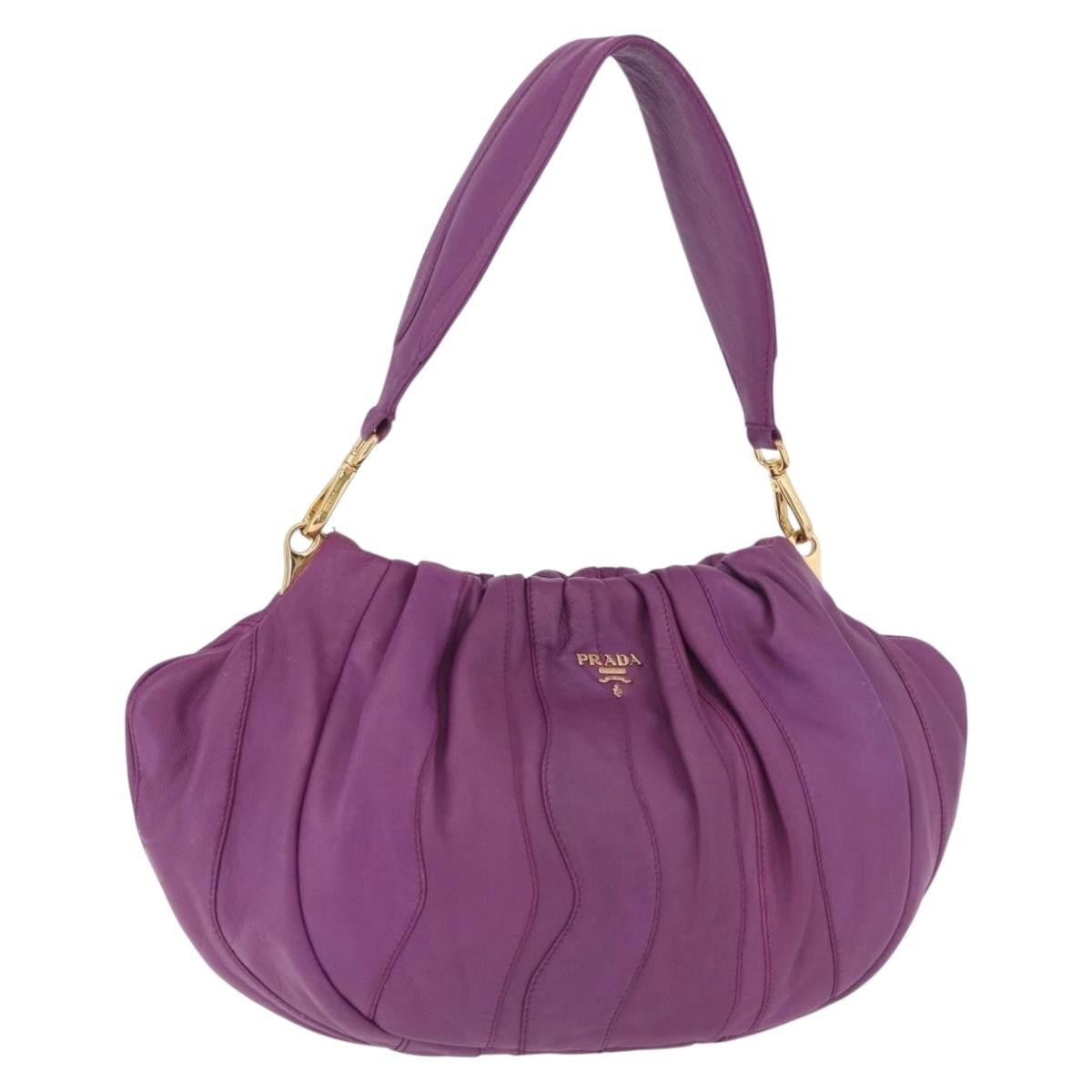 Prada Pleats Shoulder Bag Cervo Leather, Purple, Leather, Handbag