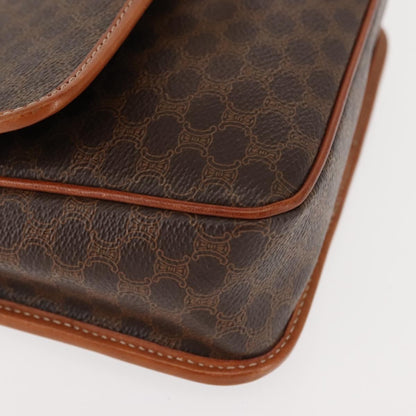 Celine Vintage Macadam Circle Logo Shoulder Bag Canvas and Leather, BROWN, CANVAS, Shoulder bag