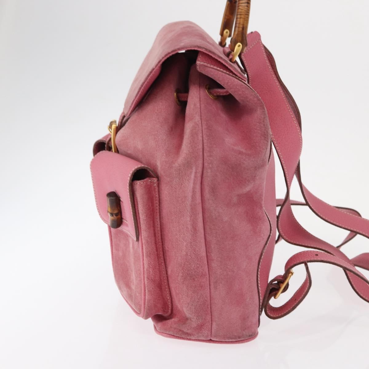 Gucci Vintage Bamboo Backpack Suede, PINK, SUEDE, Backpack