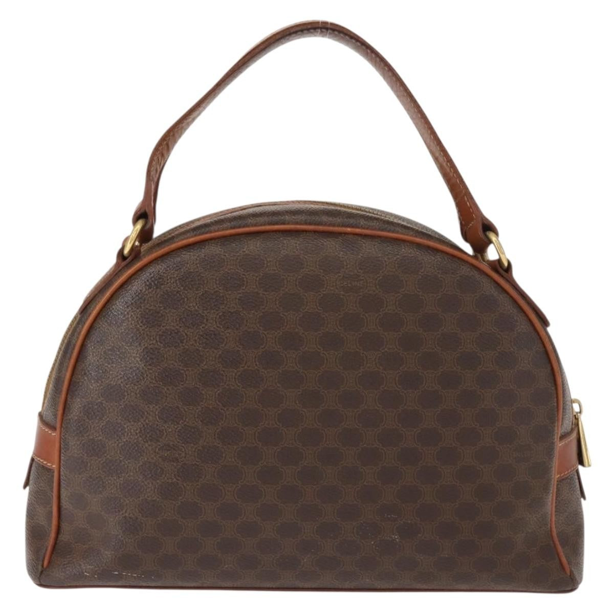 Celine Vintage Macadam Handbag Canvas and Leather, BROWN, CANVAS, Handbag