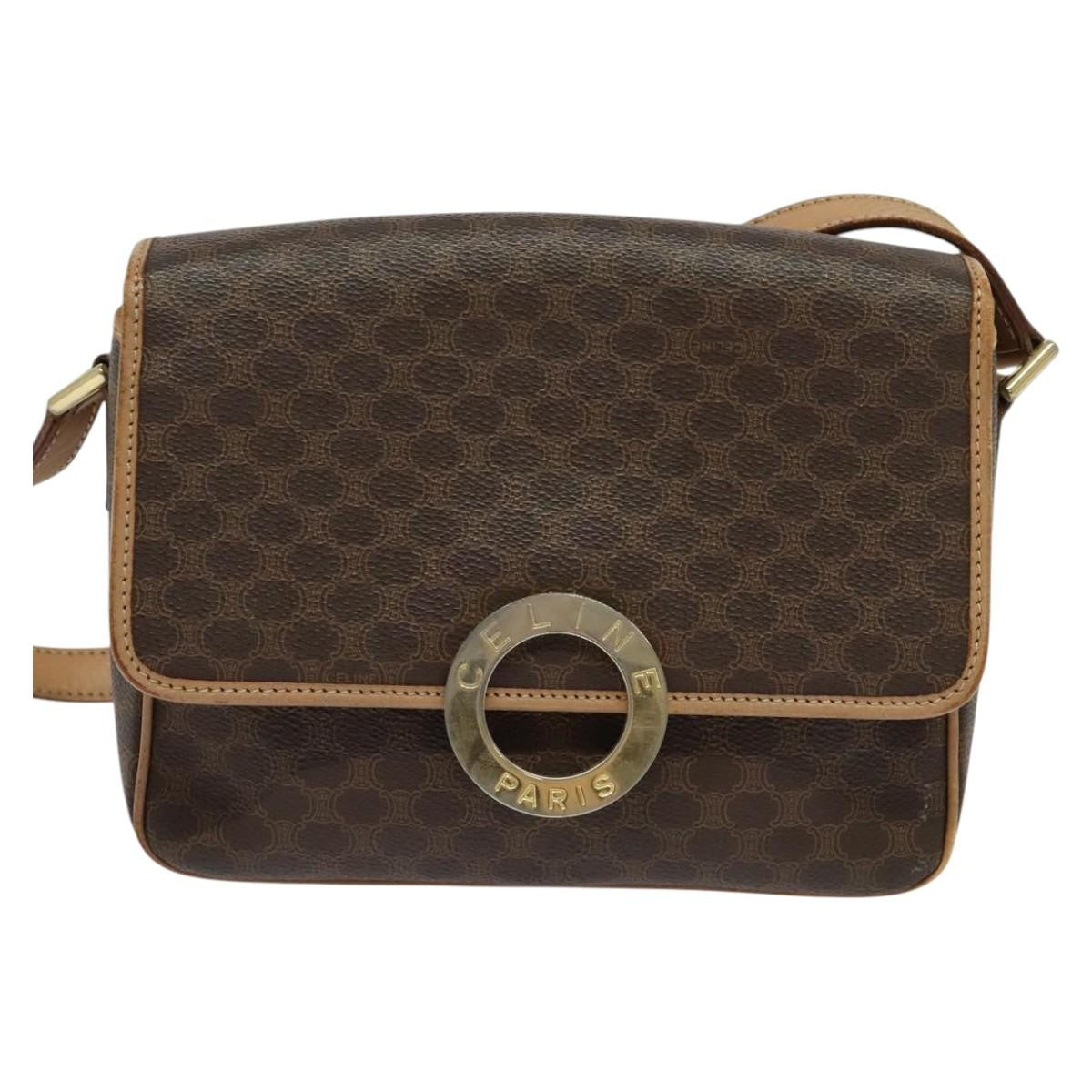 Celine Vintage Macadam Shoulder Bag Canvas and Leather, BROWN, CANVAS, Shoulder bag