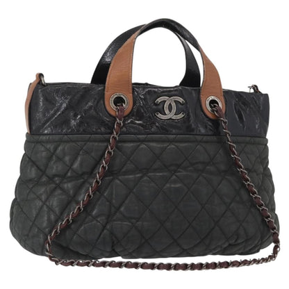 Chanel In The Mix Tote Quilted Iridescent Calfskin, BLACK, LEATHER, Shoulder bag