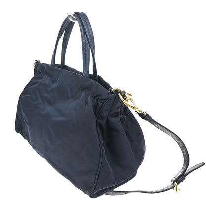 Prada Zip Convertible Shopping Tote Tessuto with Saffiano Leather, NAVY, NYLON, Handbag