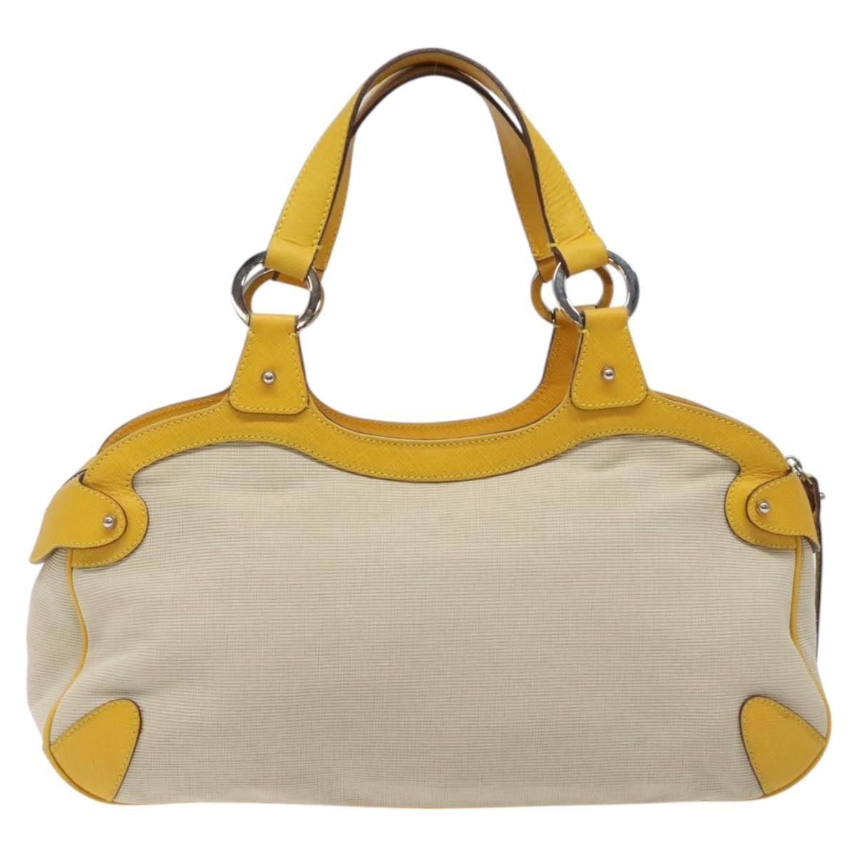 Salvatore Ferragamo Gancini handbag Canvas and Leather, YELLOW, CANVAS, Handbag