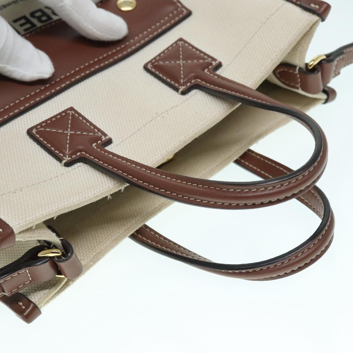 Burberry Freya Shopping Tote Canvas with Leather, WHITE, CANVAS, Tote bag