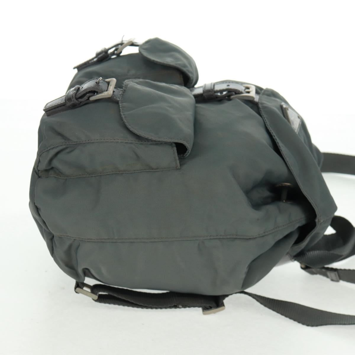 Prada Vela Double Front Pocket Backpack Tessuto with Saffiano Leather, GRAY, NYLON, Backpack
