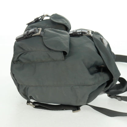Prada Vela Double Front Pocket Backpack Tessuto with Saffiano Leather, GRAY, NYLON, Backpack