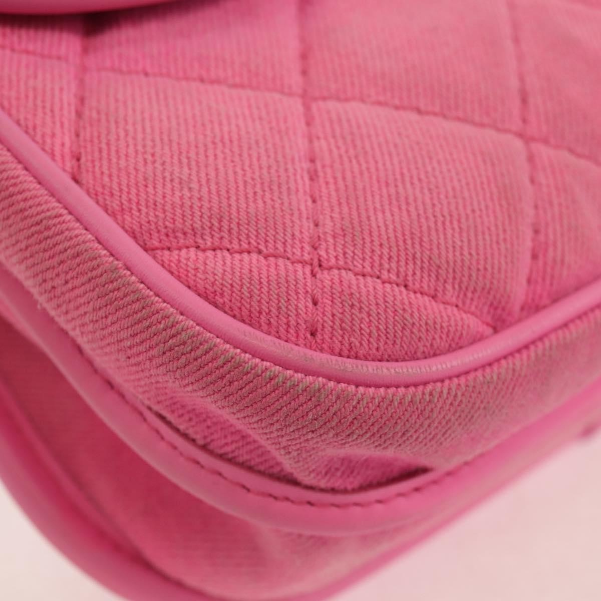 Chanel Flap Messenger Bag Quilted Denim, PINK, CANVAS, Shoulder bag