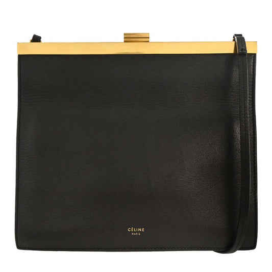 Celine Clasp Crossbody Bag Leather, BLACK, LEATHER, Shoulder bag