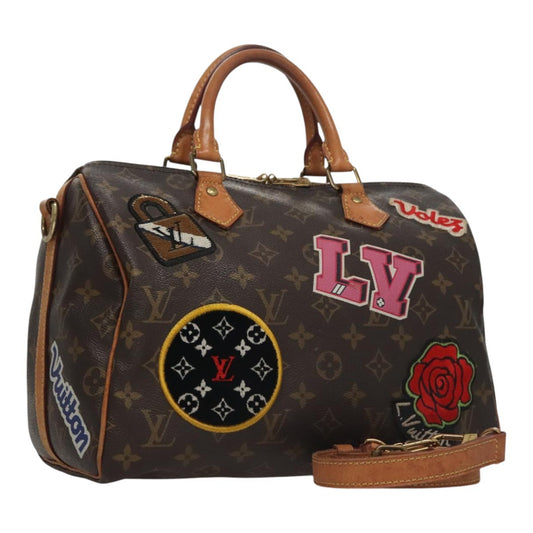 Louis Vuitton Speedy Bandouliere Bag Limited Edition Patches Monogram Canvas, BROWN, CANVAS, Handbag