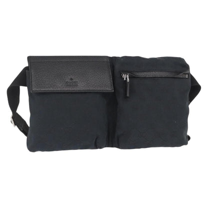 Gucci Vintage Double Belt Bag GG Canvas with Leather, BLACK, CANVAS, Clutche & pouche