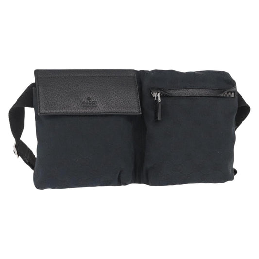 Gucci Vintage Double Belt Bag GG Canvas with Leather, BLACK, CANVAS, Clutche & pouche