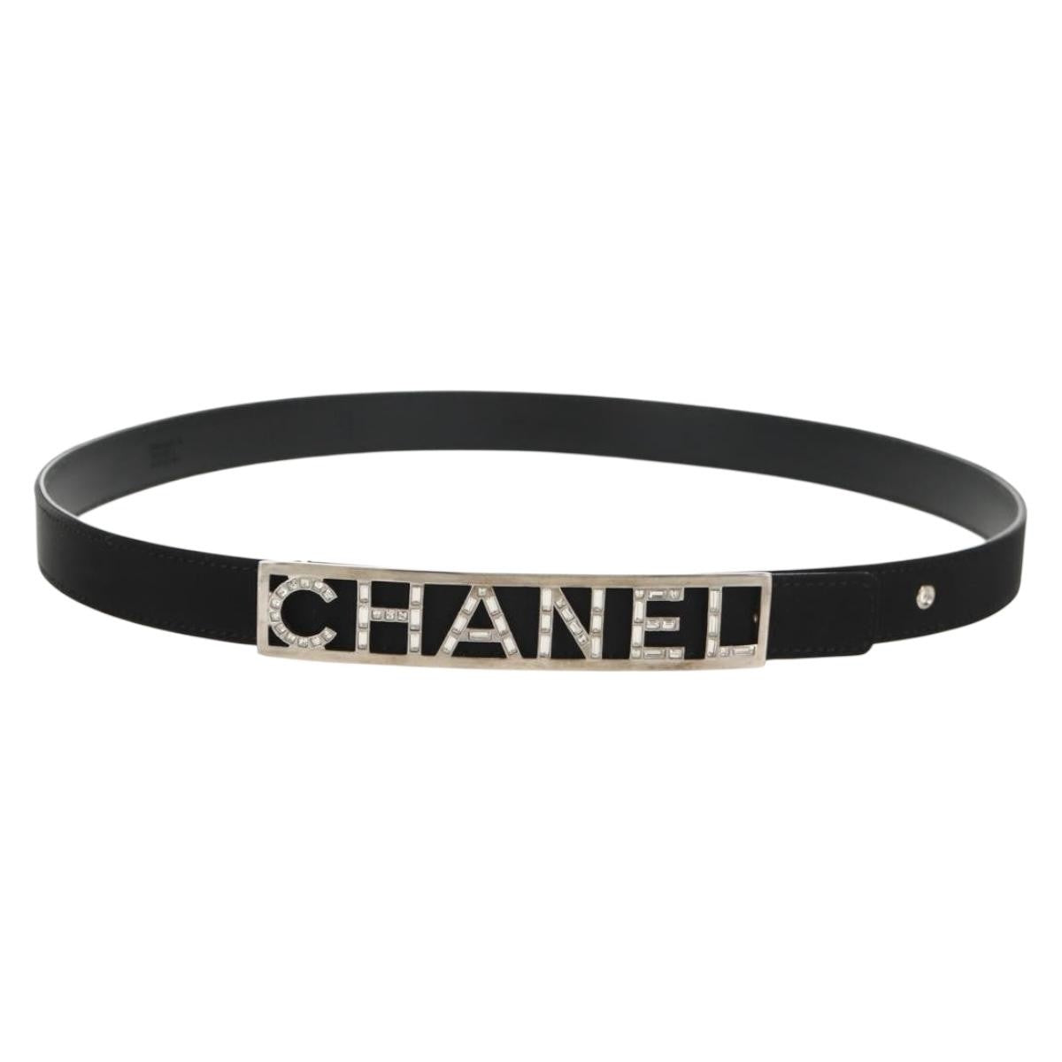 Chanel Logo Belt Leather, BLACK, LEATHER, Belts