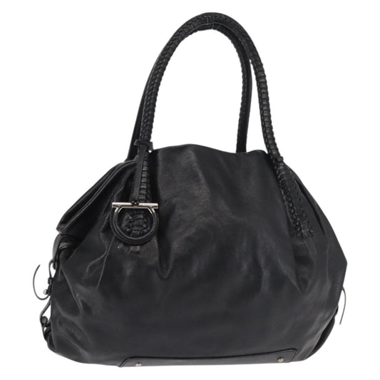 Salvatore Ferragamo Gancini Tote Leather, BLACK, LEATHER, Tote bag