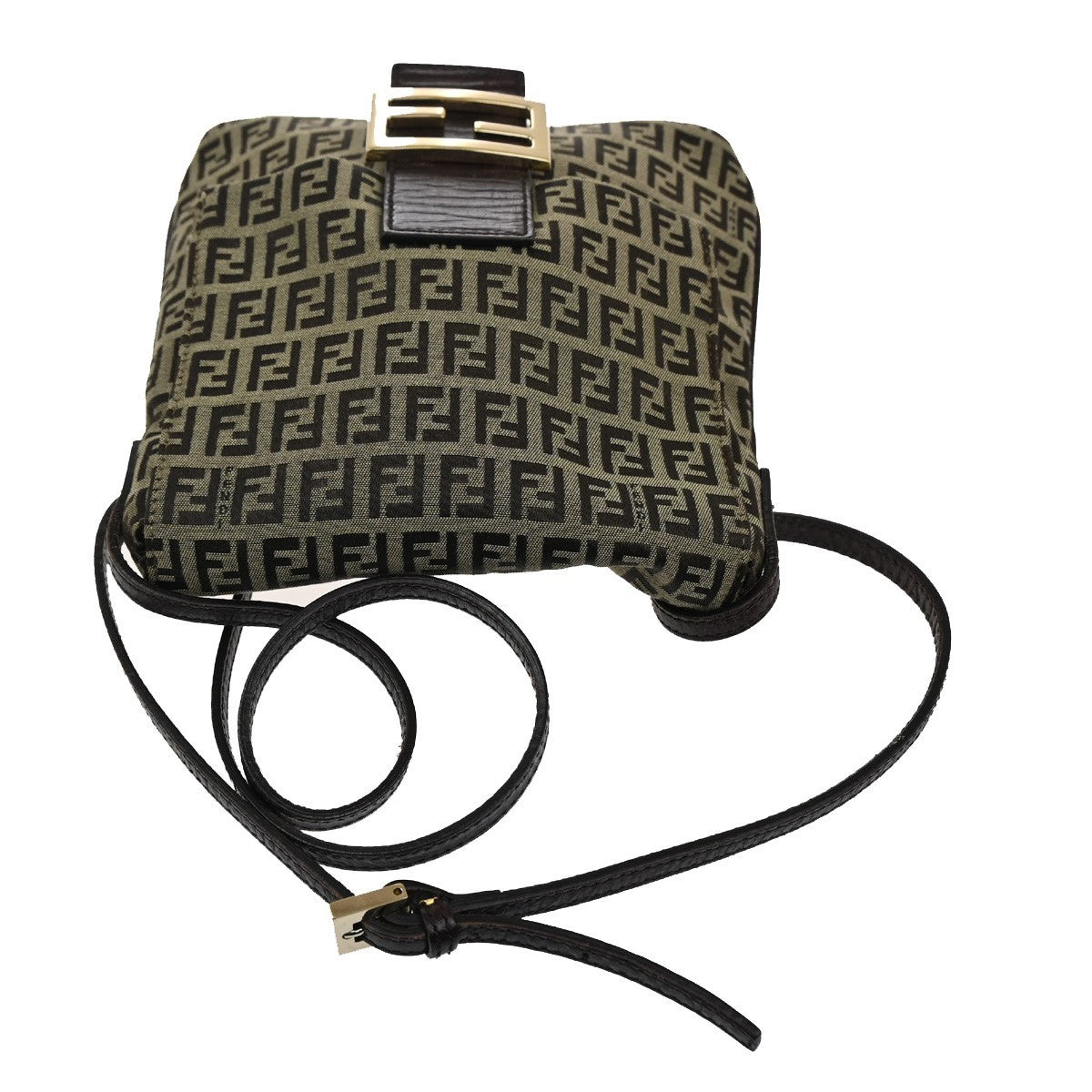 Fendi Vintage Flap Crossbody Bag Zucchino Canvas, BROWN, CANVAS, Shoulder bag