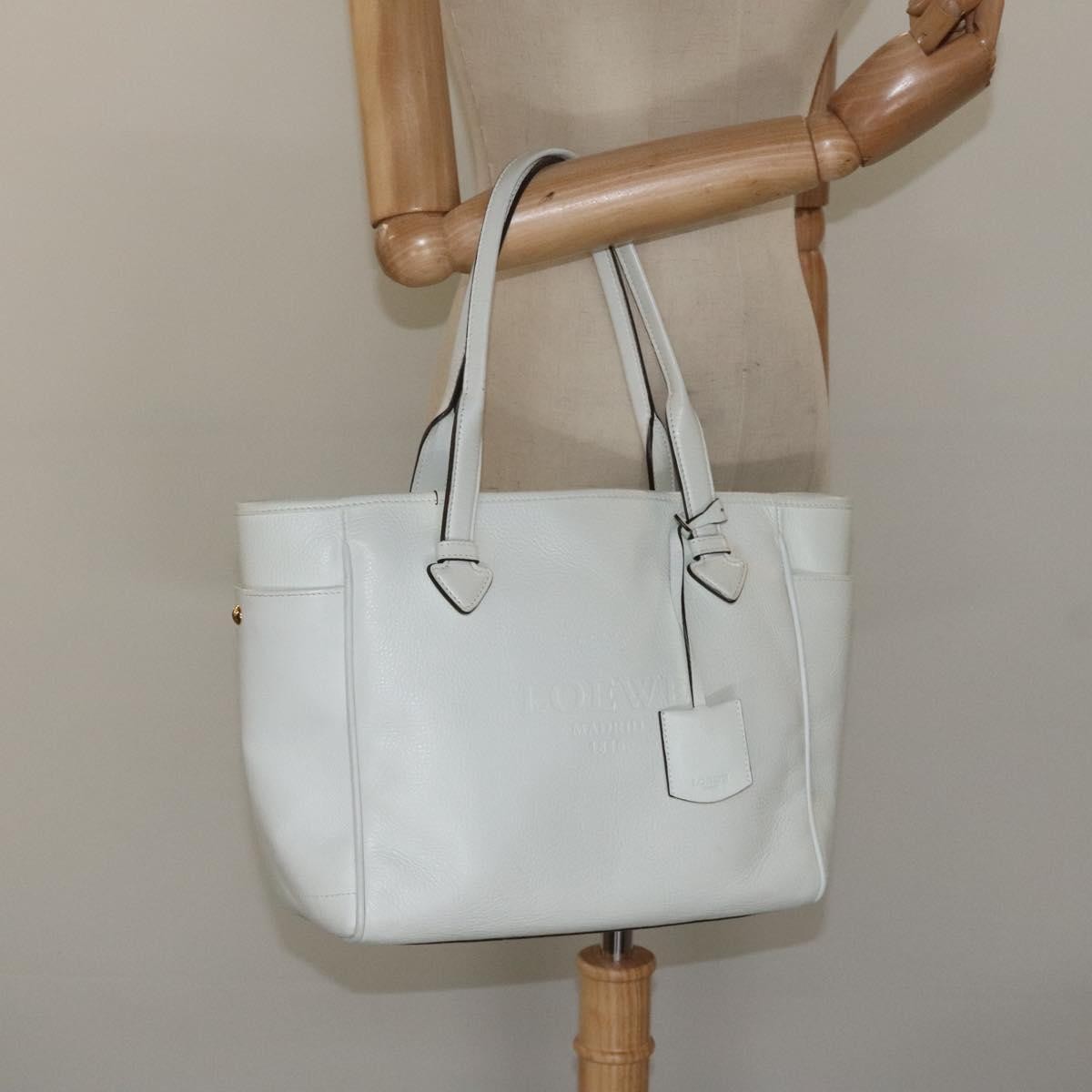Loewe Heritage Tote Leather, WHITE, LEATHER, Tote bag