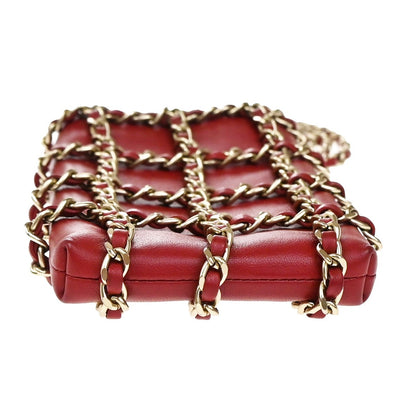 Chanel Tech Me Out Clutch With Chain Lambskin, RED, LEATHER, Clutche & pouche