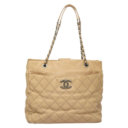 Chanel Petite Shopping Tote Quilted Calfskin, BEIGE, LEATHER, Tote bag
